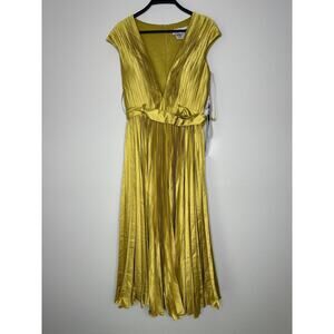 IEENA For Mac Duggal Yellow Short Sleeve V-Neck Midi Dress Size 4